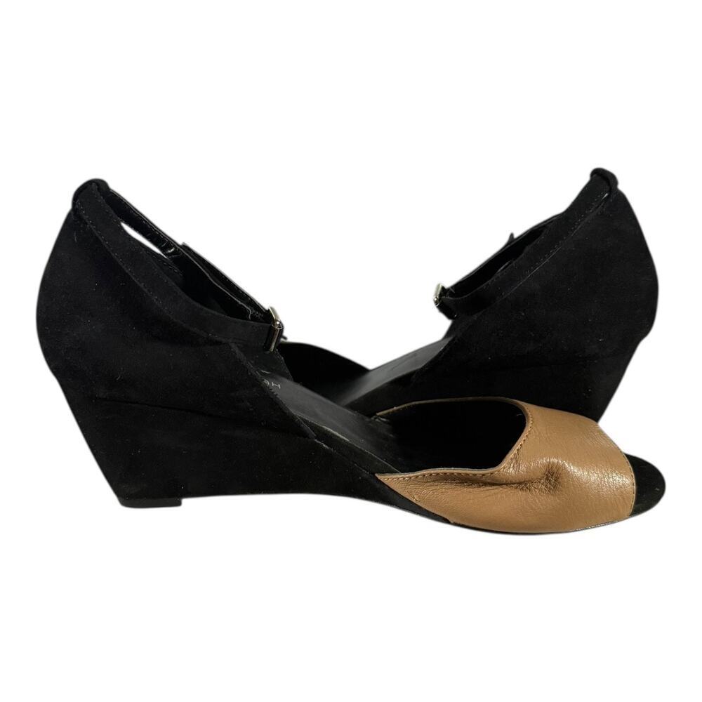 Julianne Hough Sole Society Leather Wedge Heels Black Tan Size 9 M - Picture 7 of 8